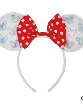 Disney White Iridescent AOP Mickey Silhouette Headband Mickey Ears Minnie Ears